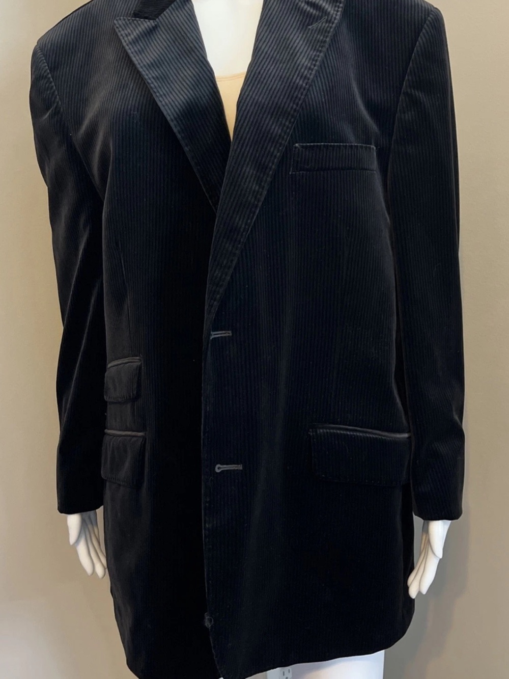 Men's Black Corduroy Blazer - Classic Tailored Jacket Kroon 44R